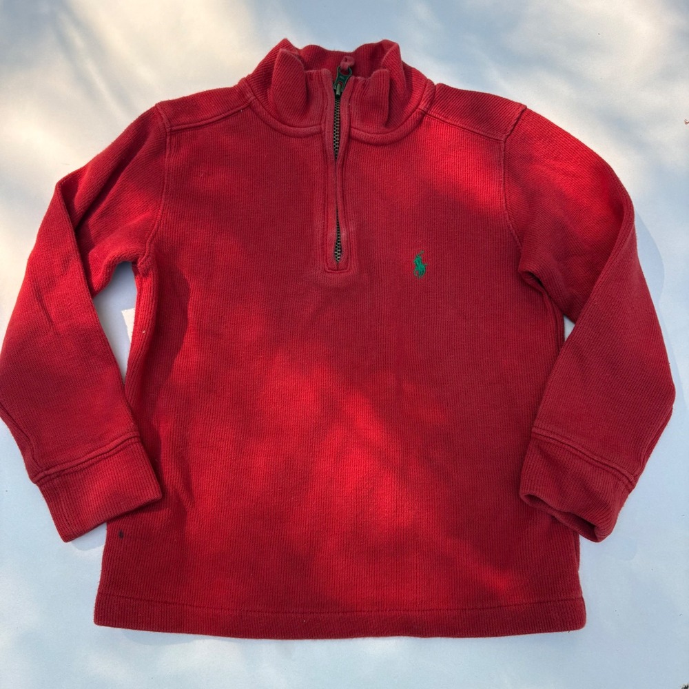 Polo Ralph Lauren Kids Red Quarter Zip Pullover Sweater Size 4 Mock Neck Pony